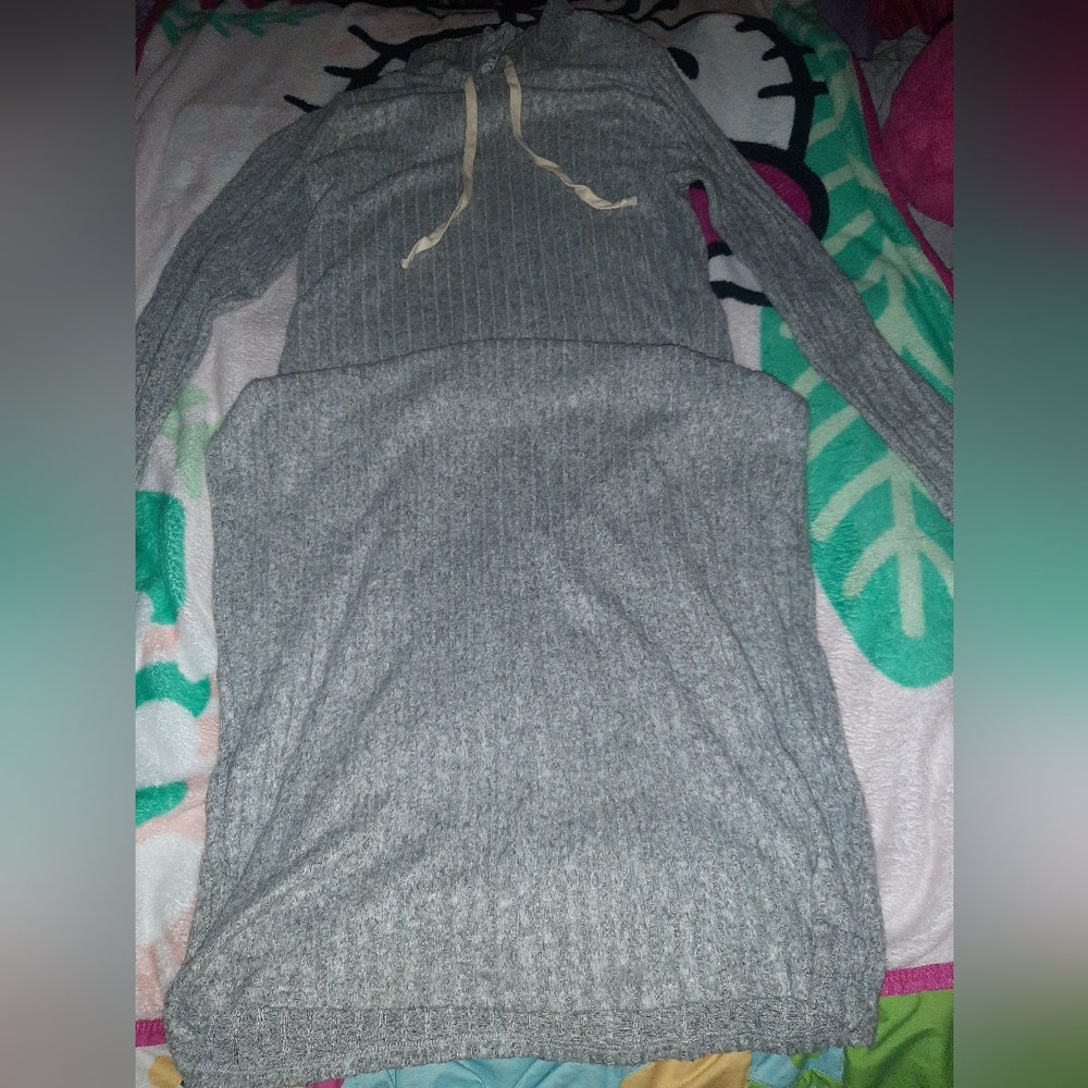Fashion Nova Heather Gray Dress with Cream Drawstring